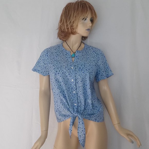 J. CREW Tie Closure Button Down Shirt Sz M Cute! - Picture 1 of 9